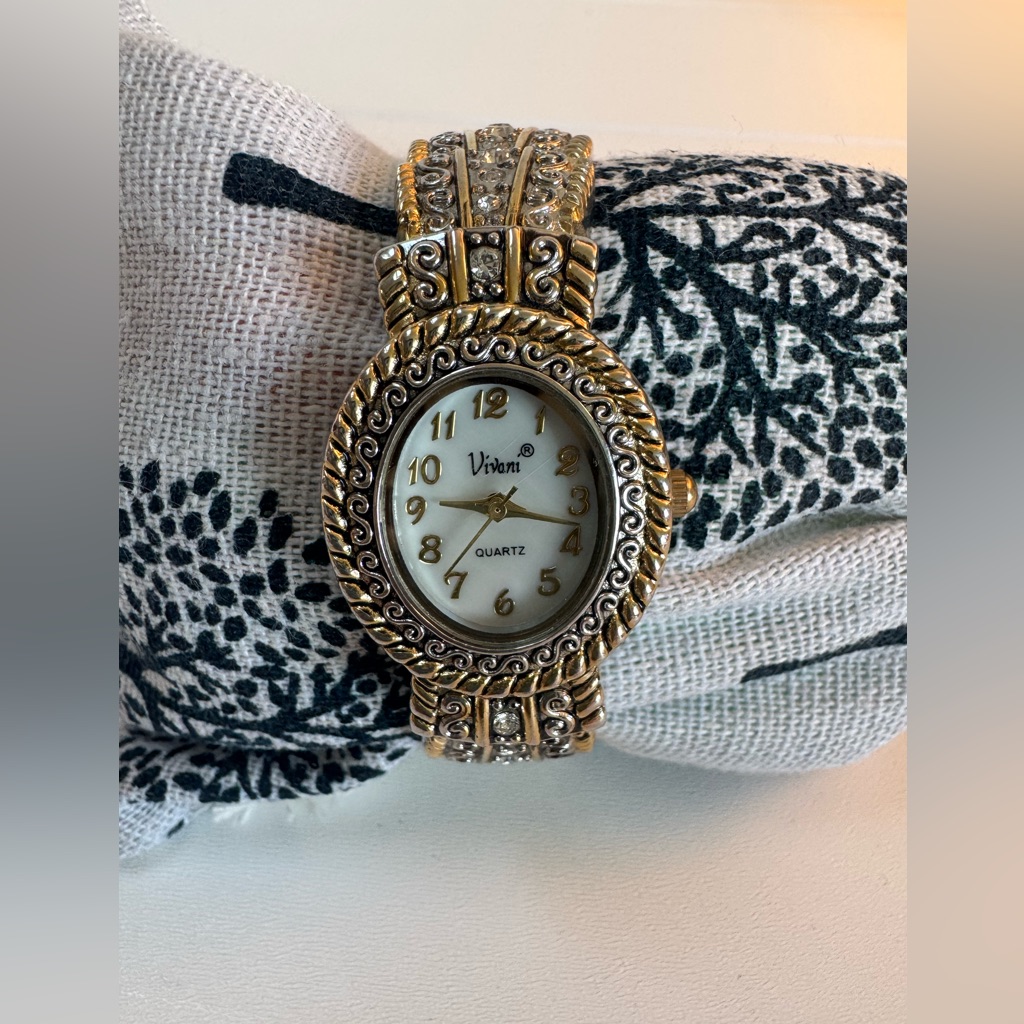 Vivani Bracelet Watch Wedding Prom Gold Silver Band Cubic Zirconia Crystal Bead